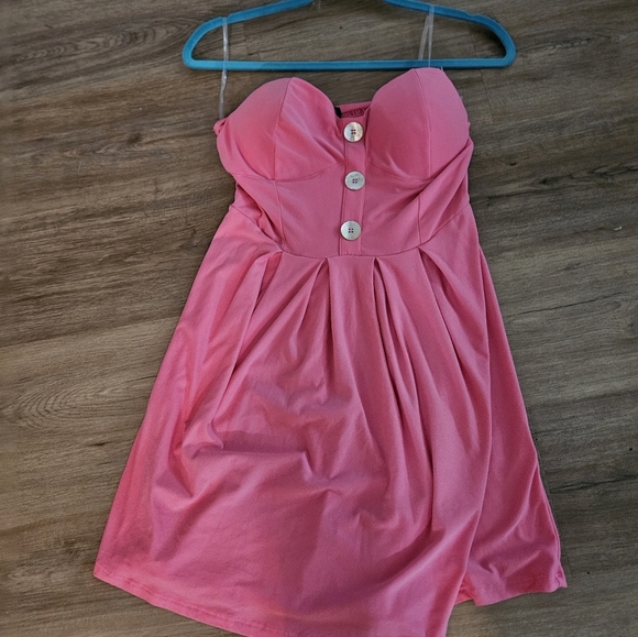 Pink Strapless Dress with Button Detail - Picture 1 of 1